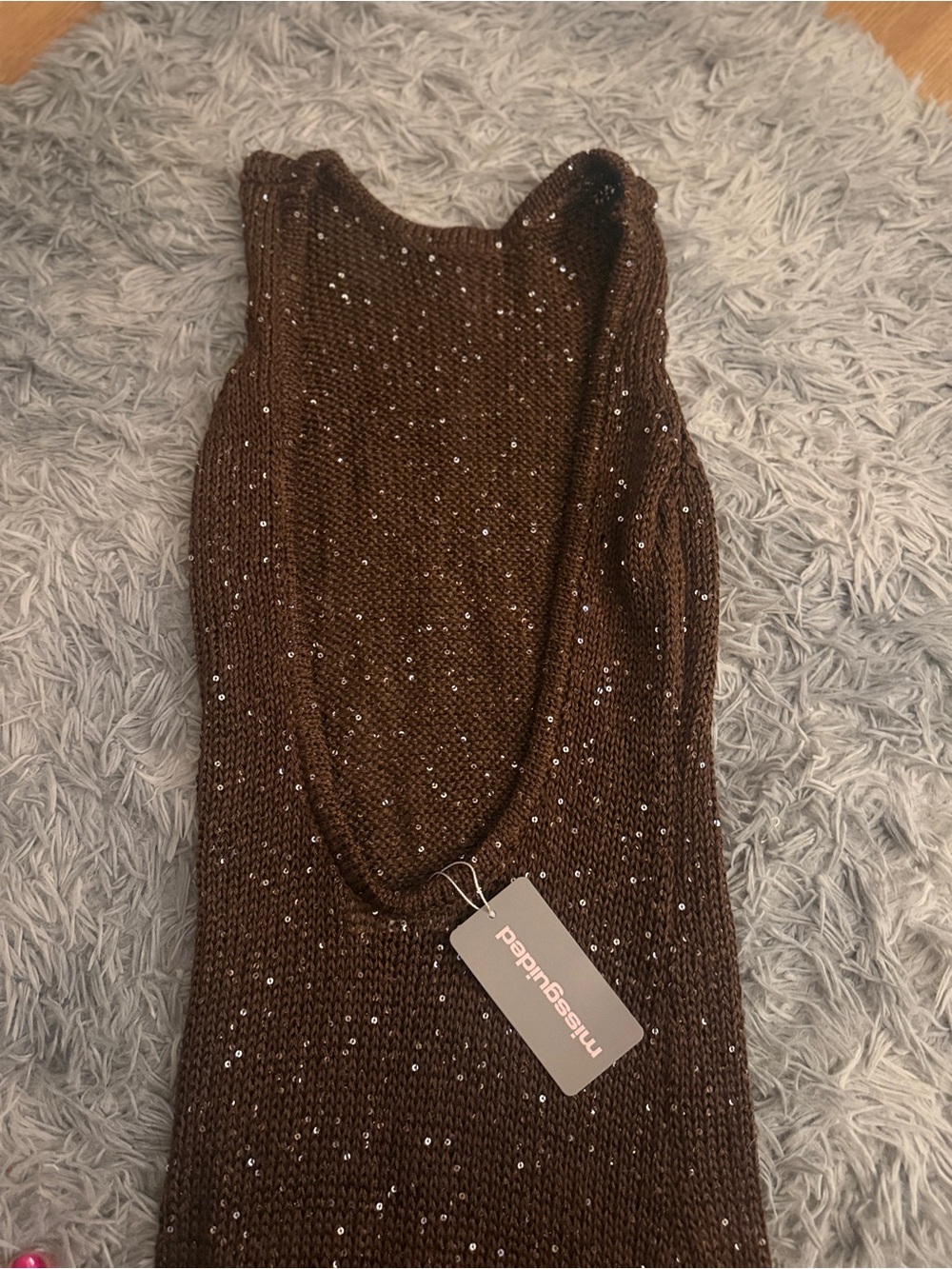 Missguided Brown Sequin Maxi Dress with Scoop Neck